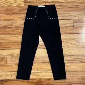 Zara Black leggings with elastic waist & rhinestone details on the front